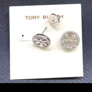 NEW Tory Burch Earrings Silver tone w crystals
